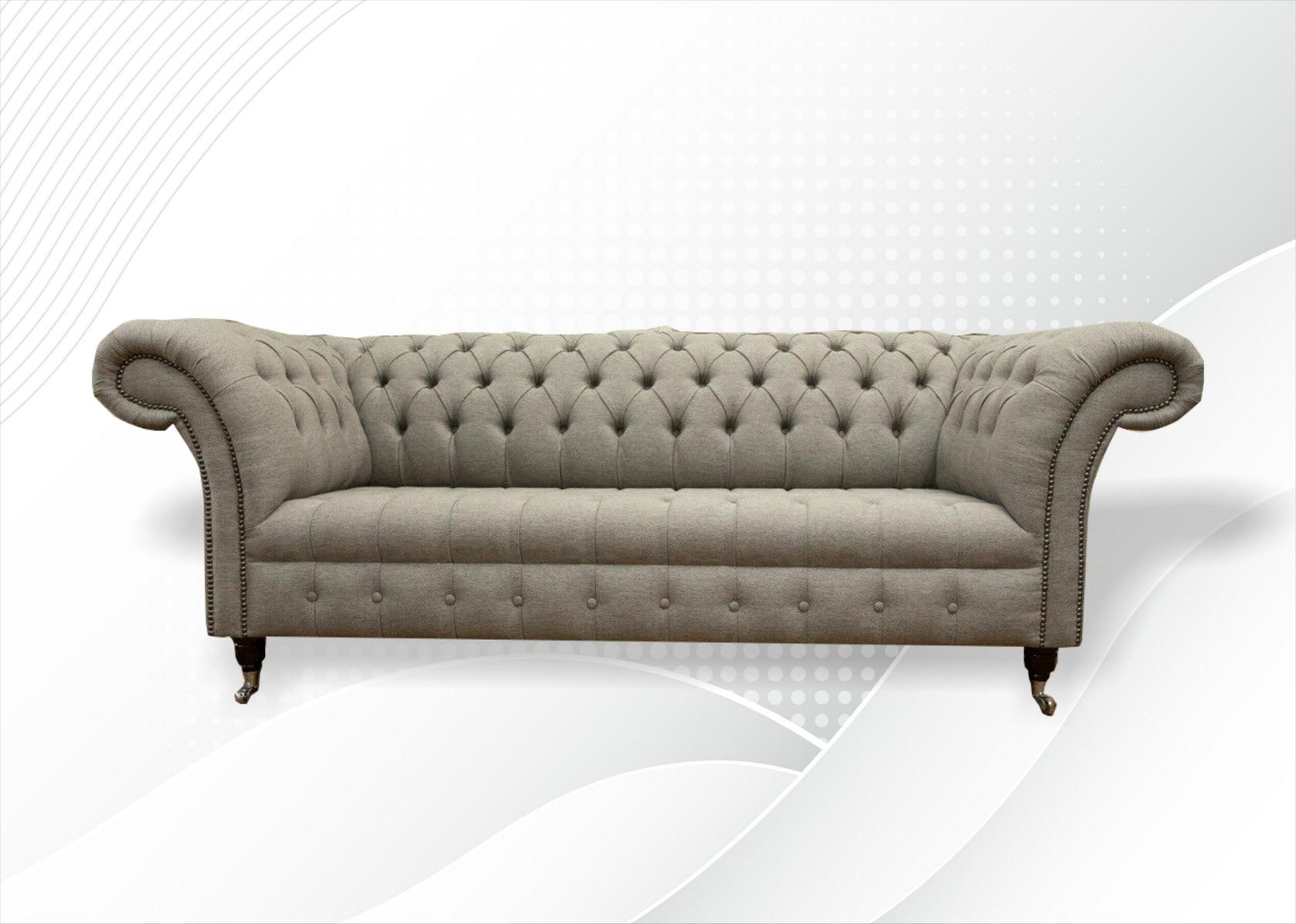 Wohnzimmer Möbel Stoff Textil Dreisitzer Sofa Couch Polster Taupe Chesterfield