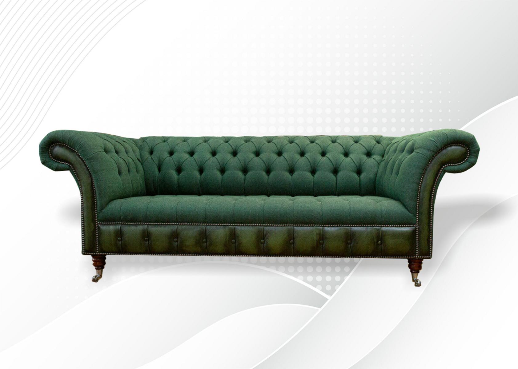 Wohnzimmer Möbel Stoff Textil Dreisitzer Sofa Couch Polster Grüne Chesterfield