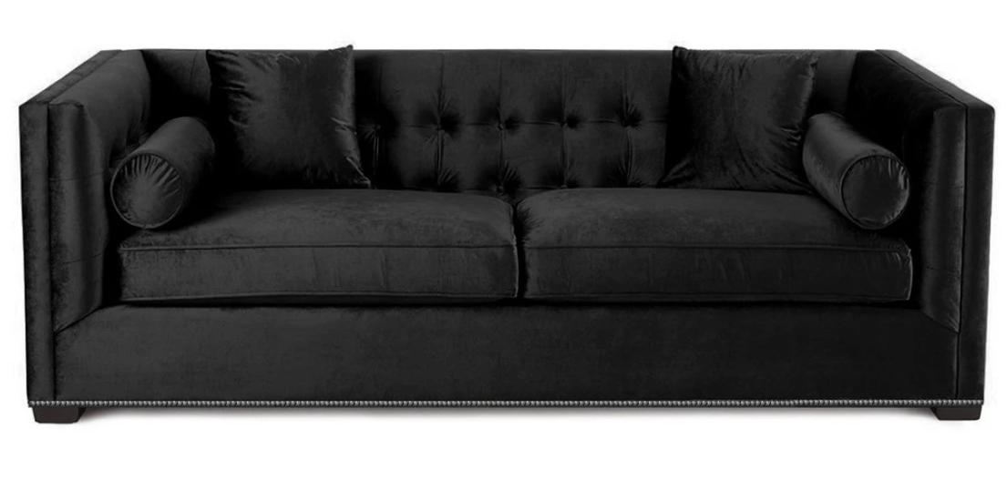 Dreisitzer Schwarz Couchen Polster Sofa Chesterfield Neu Stoff Wohnzimmer Design