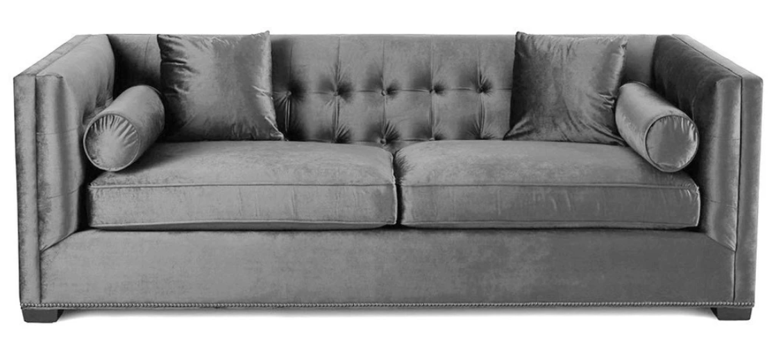 Dreisitzer Stoff Grau Wohnzimmer Design Couchen Polster Sofa Sofas Chesterfield