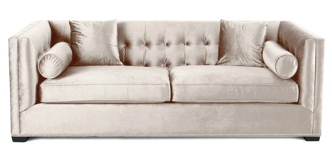 Dreisitzer Beige Stoff Wohnzimmer Design Couchen Polster Sofas Chesterfield Neu