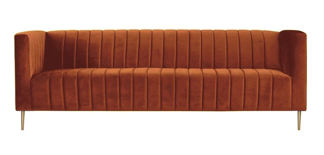 Dreisitzer Terrakotta Stoff Wohnzimmer Design Couchen Polster Sofa Sofas Bordaux