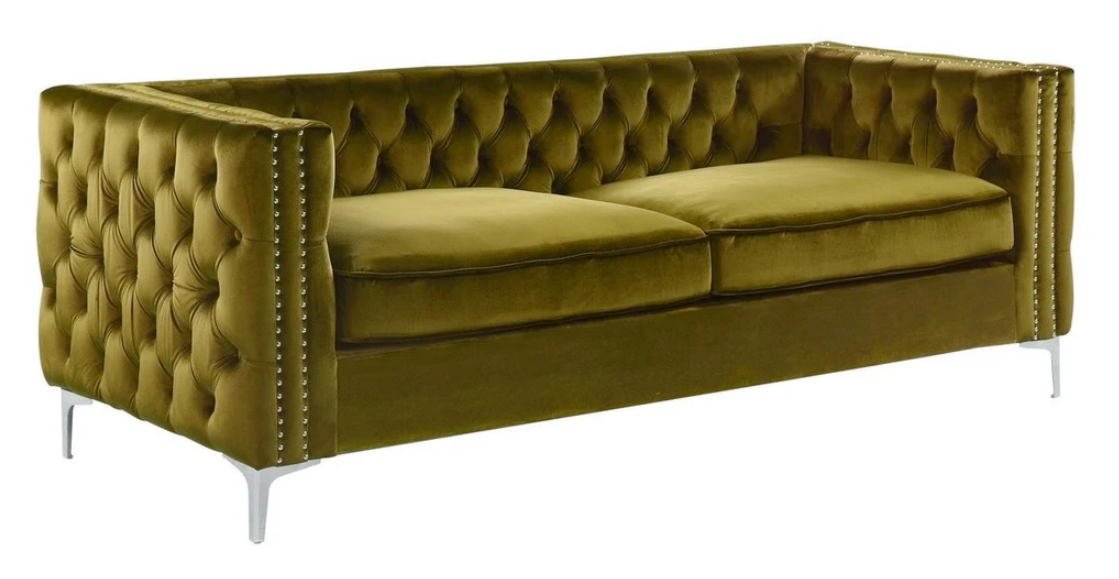 Chesterfield Gelb Samt Textil Stoff Wohnzimmer Couch Sofa Möbel Sitz Polster Neu