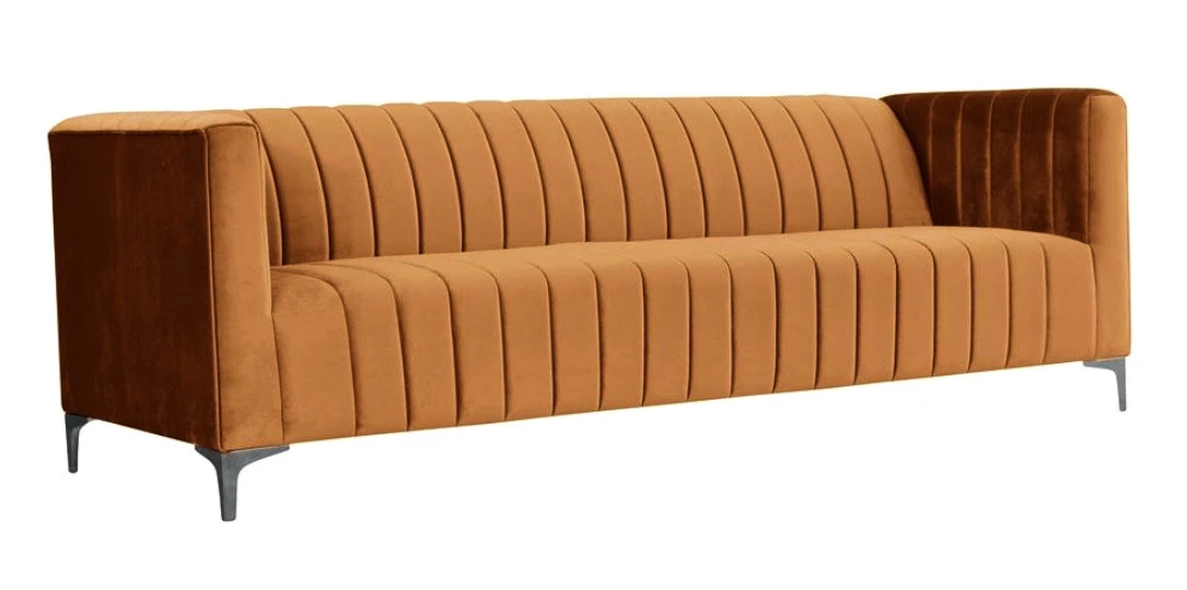 Dreisitzer Orange Sofa Stoff Wohnzimmer Design Couchen Polster Sofas Original