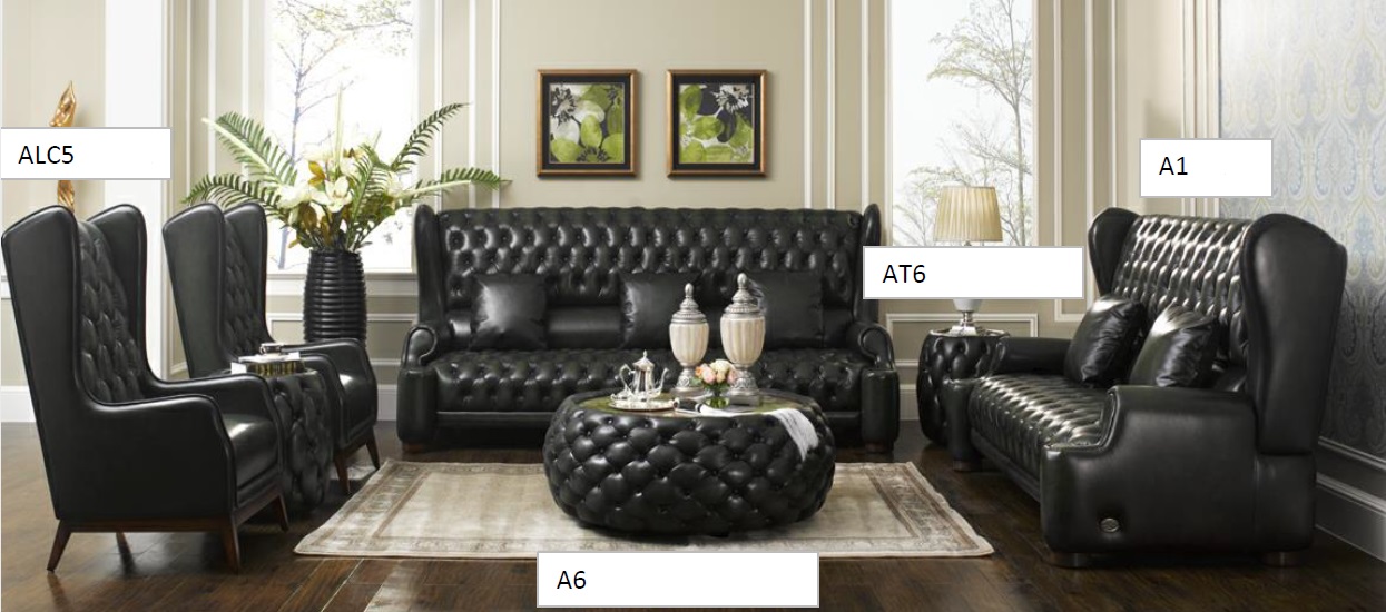 Chesterfield Sofagarnitur Ledersofa Couch Sofa Sitz Polster Garnitur 3+2+1+1 A39