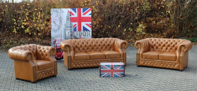 Chesterfield 3+2+1 Echtleder Sofagarnitur Vintage Oxford Sofa Couch Polster Sitz