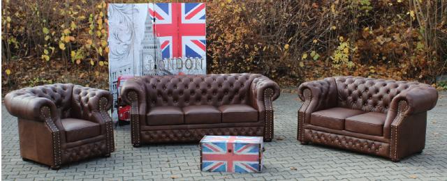 Chesterfield 3+2+1 Vintage Echtleder Sofagarnitur Oxford Sofa Couch Polster Sitz