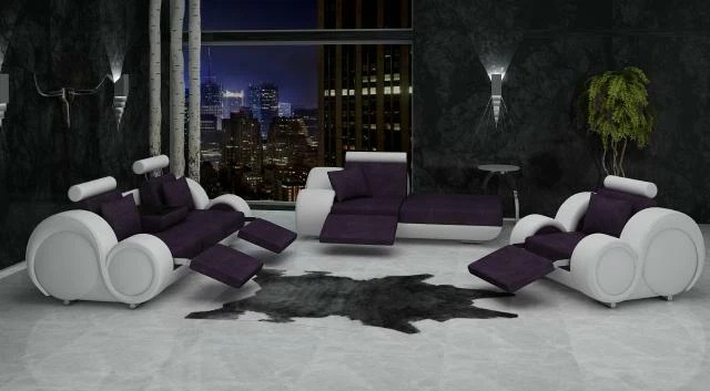 Sofa Garnitur Leder & Textil Stoff + USB,Sofagarnitur 3+Chaise+1 Wohnlandschaft