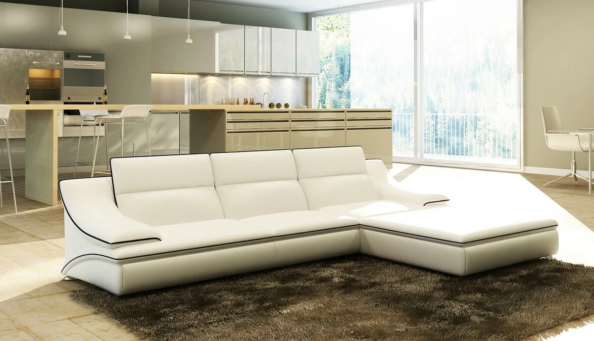 Ledersofa mit USB,Wohnlandschaft Ecksofa Eck Garnitur Design Modern Sofa A1160C