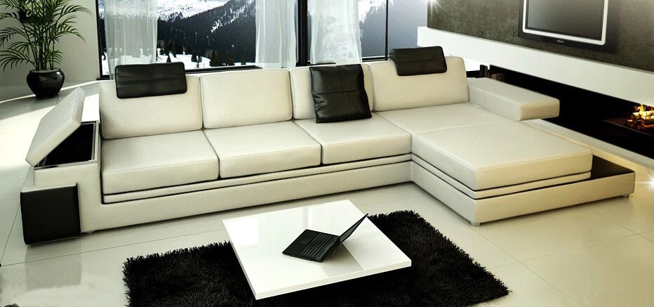 Ecksofa mit USB Couch Sofa Wohnlandschaft Sitz Eck Garnitur Leder Textil PHM88
