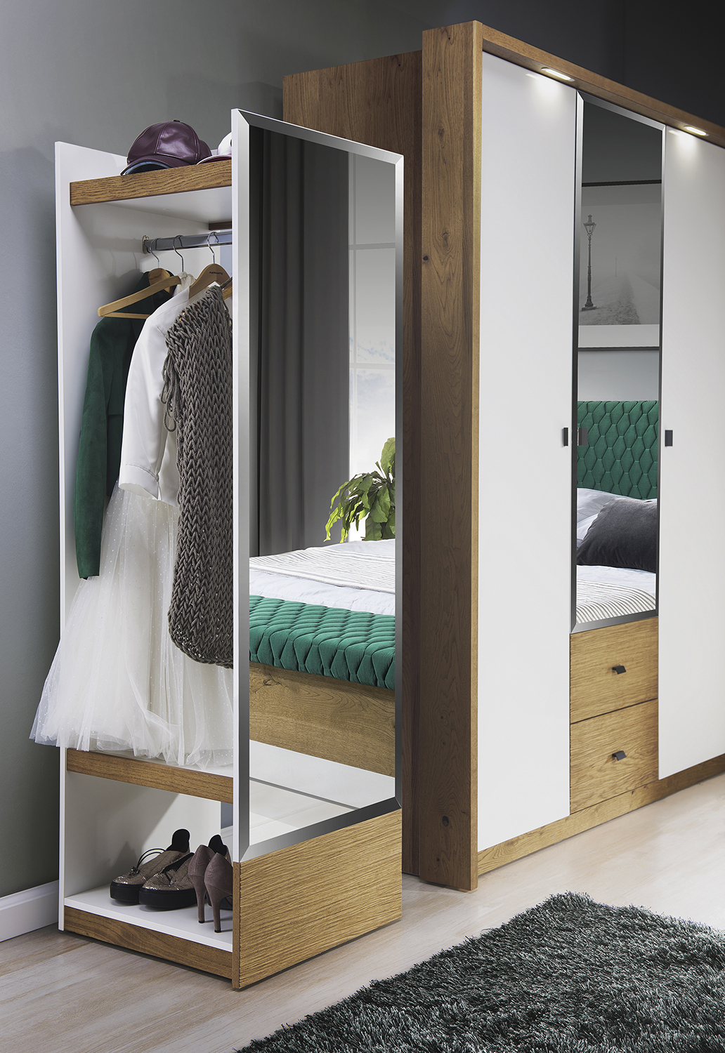 Garderobe Spiegel Schrank Schlafzimmer Schwebe Türen 55 cm Kleider Schränke Sofort