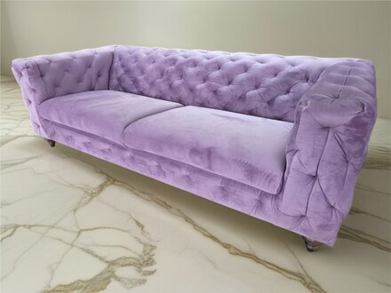 Lila Sofa 3-Sitzer Stoff Holz Modern Chesterfield Design Luxus Sofort