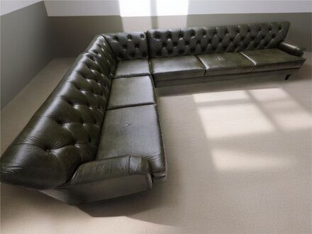 Ecksofa Sofa Ledersofa Polstermöbel Design Naturleder Antikgrün Sofort