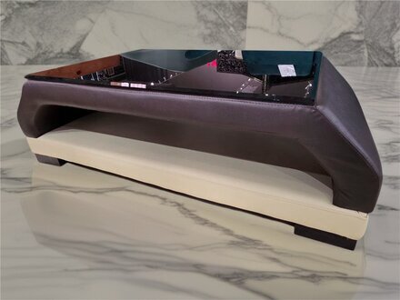 Eleganter Wohnzimmer Tisch – Leder & Schwarzes Glas, Moderner Sofatisch Sofort