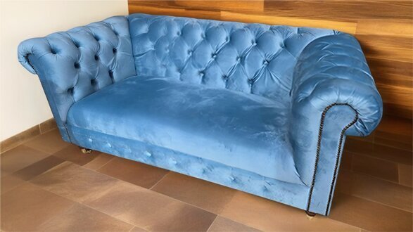 Designer-Set für das Wohnzimmer Luxuriöses Sofa 2x 2-Sitzer-Sofa Blaue Textilien Sofort