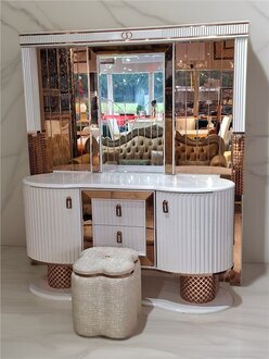 Schlafzimmer Set Luxus Schminktisch mit Spiegel Hocker Design neu 2tlg Sofort