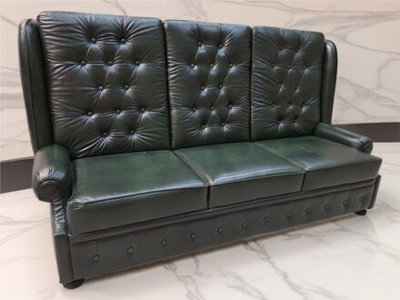 Wohnzimmer Sofa 3 Sitzer Schwarz-Grün Leder Sofas Design Sofort
