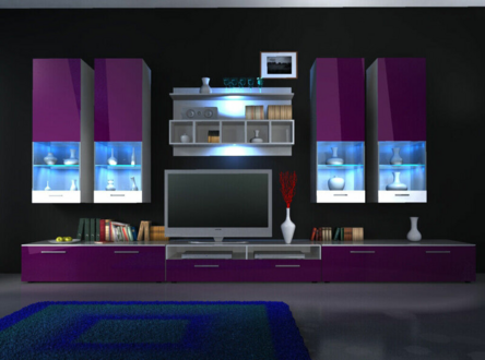 wohnwand anbauwand schrankwand hochglanz led beleuchtung "farbwahl" design Sofort