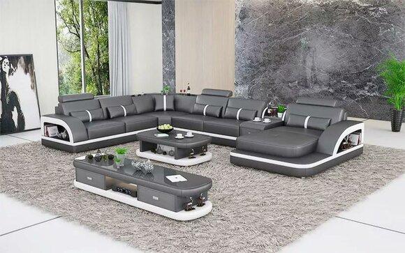 XXL Designer Ledercouch Ecksofa moderne Polsterlandschaft fürs Wohnzimmer Sofort