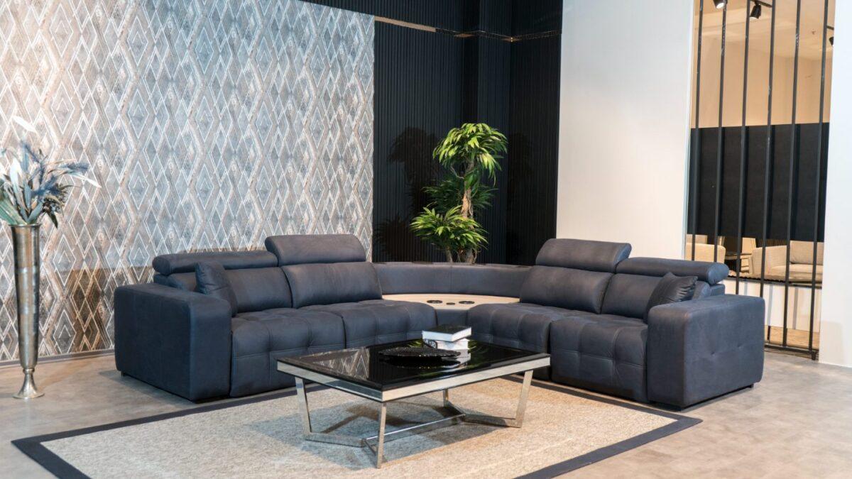 Ecksofa L form Ledersofa Großes Sofa Grau Couch Wohnzimmer Design Sofort