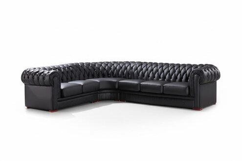 Chesterfield Ecksofa Eckcouch Designer Sofa Schwarz Couch 100% Leder Sofort