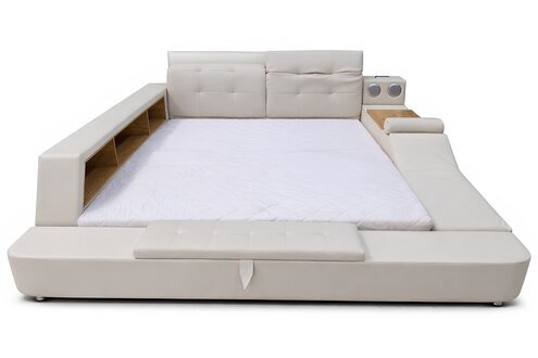 Lederbett Doppel mit Regalen und eingebauter Massagefunktion Sofort