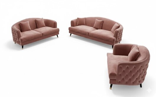 Sofa Moderne Rosa Chesterfield Sofagarnitur Modern Set 3+2+1 3tlg Sofort