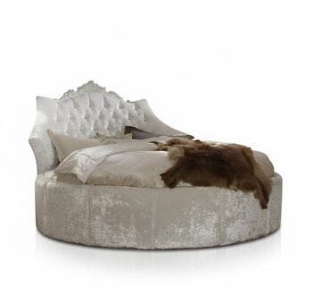 Rundes Samt Bett Chesterfield Luxus Polster Betten Textil Stoff Hotel Sofort