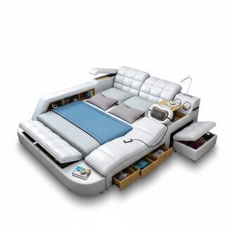 Bett Doppel Regale Leder Polster Betten Multifunktion mit Massagefunktion Sofort