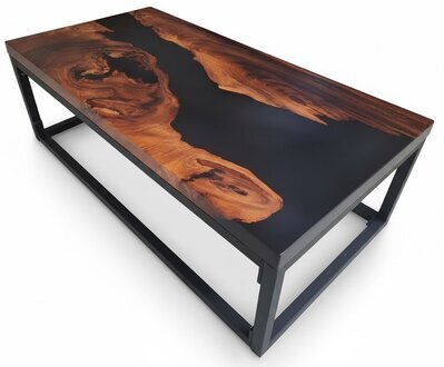 Couchtischaus Massivholz in Kombination mit hochwertigem Epoxidharz Sofort