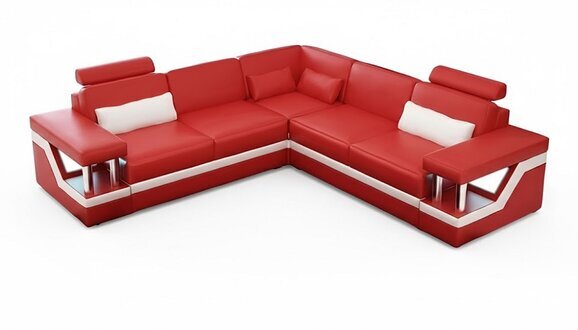 Ecksofa Leder Wohnlandschaft Garnitur Design Modern Sofa L-Form Rot Möbel Sofort