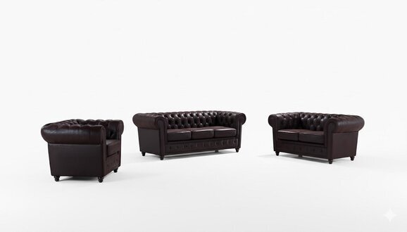 Design Chesterfield 3+2+1 Sofagarnitur Leder Sitz Couch Sofa Polster Garnitur Sofort