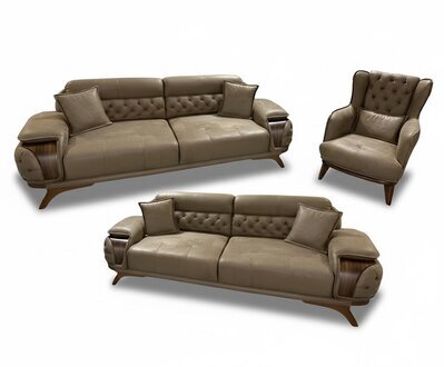 Modernes Sofa Set 3+3+1 Braun  Stilvolle Eleganz für Ihr Wohnzimmer Sofort