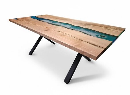 Exklusiver handgefertigter Esstisch mit hochwertiger Epoxidharz-Verarbeitung Sofort