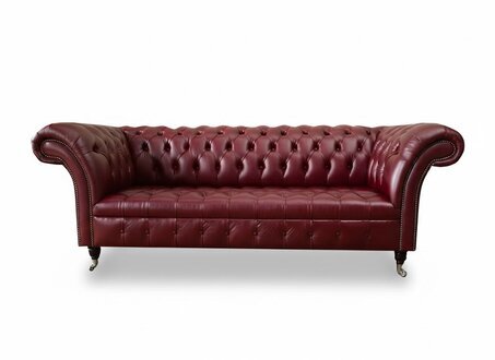 Chesterfield 3 Sitzer Bordaux Modern Design Couchen Sofas 100% Leder Sofort