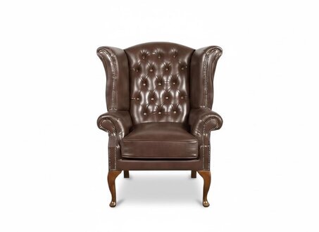 Chesterfield Ohrensessel Queen Sessel Antik Look Couch Polster 100% Leder Sofort