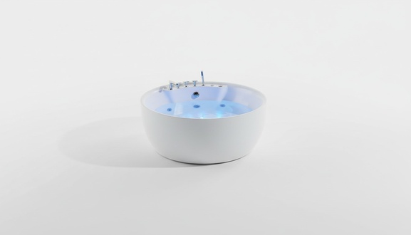 Rund Badewanne Whirlpool Wanne Relax Wannen Spa Weiß 150cm Sprudel Massagedüsen Sofort