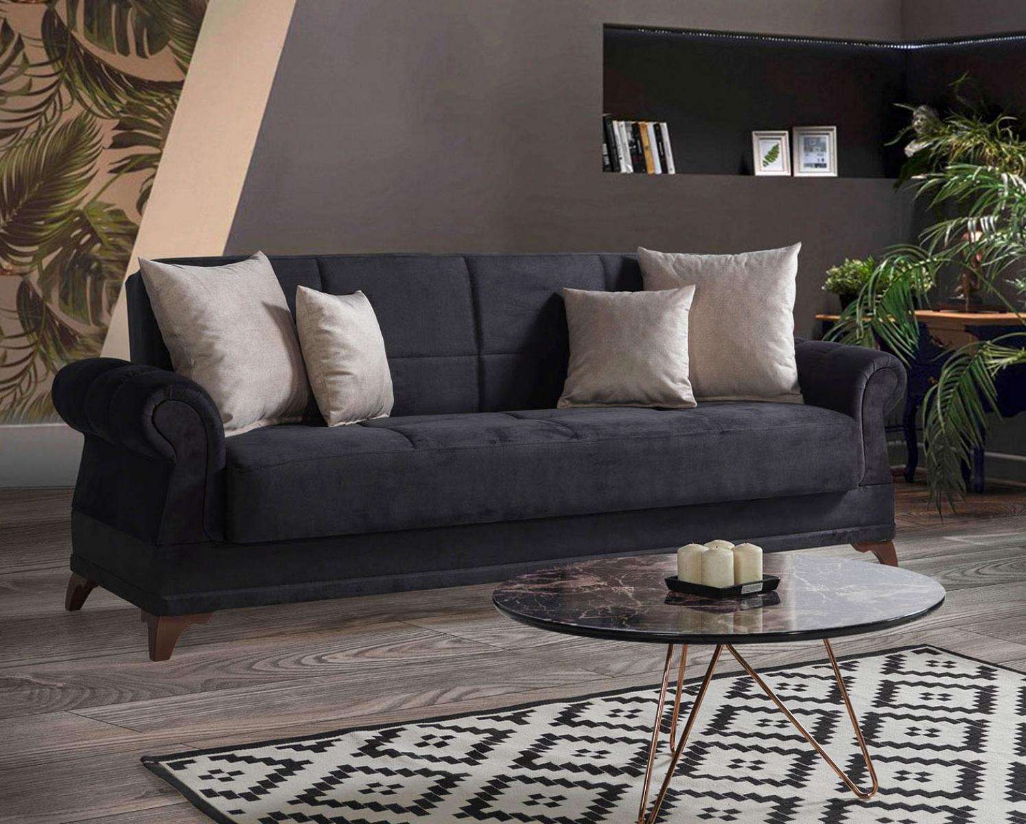 Luxus Sofa 3 Sitzer Textil Sofa Schwarz Design Möbel 3er Polster Neu Relax Set Sofort