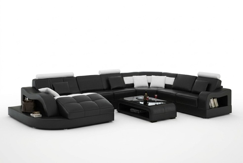 Multifunktion XXL Big Ledersofa Sofa Couch Eck Wohnlandschaft Ecksofa Polster Sofort