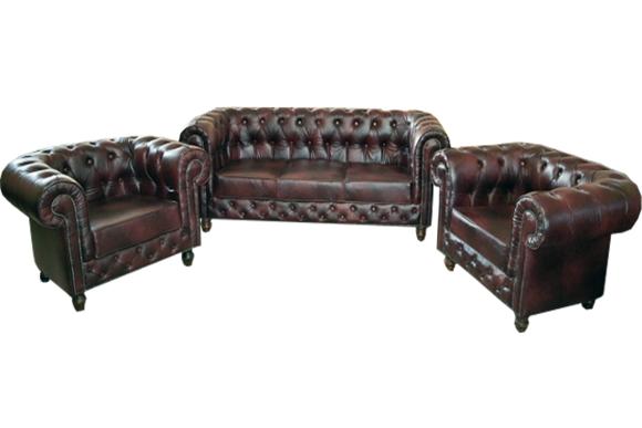 Chestefield SOFAGARNITUR LEDERSOFA SOFA POLSTER LEDER GARNITUR COUCHEN