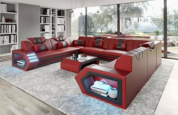 BIG XXL WOHNLANDSCHAFT SOFA ECKSOFA POLSTER LEDERSOFA ECKGARNITUR U FORM