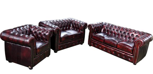 Chesterfield Sofagarnitur Couch Sofa Set Leder Polster Sitz 3+2+1 Morpeth
