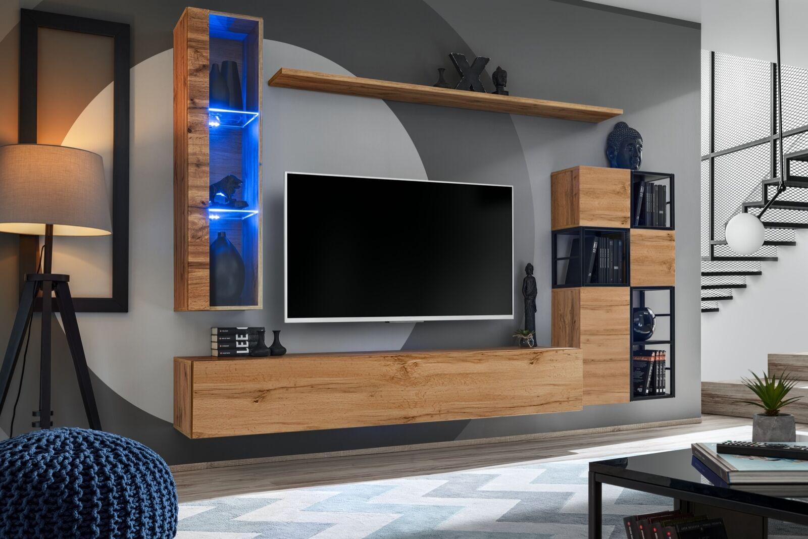 Holzmöbel Braun Design Wohnwand TV Ständer Einrichtung Wohnzimmermöbel Garnitur