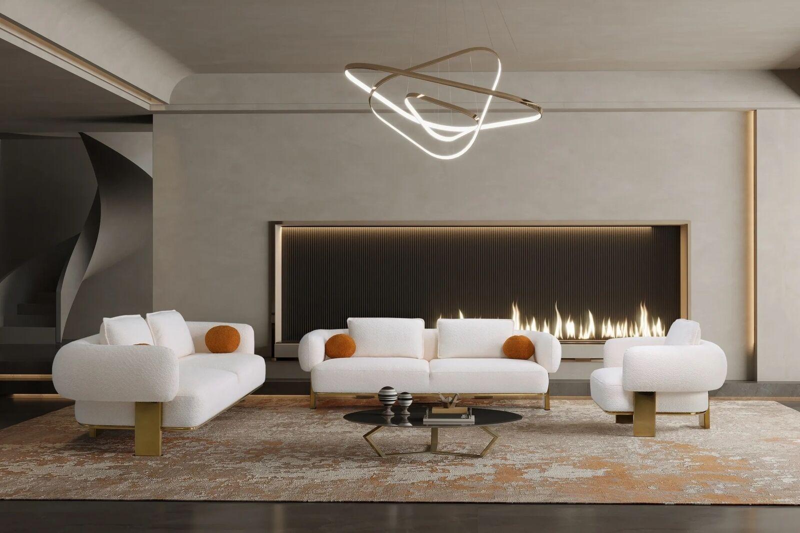 Komplette Couchgarnitur Sofagarnitur Weiß Sitzer Polstersofa Stoffsofa sofa