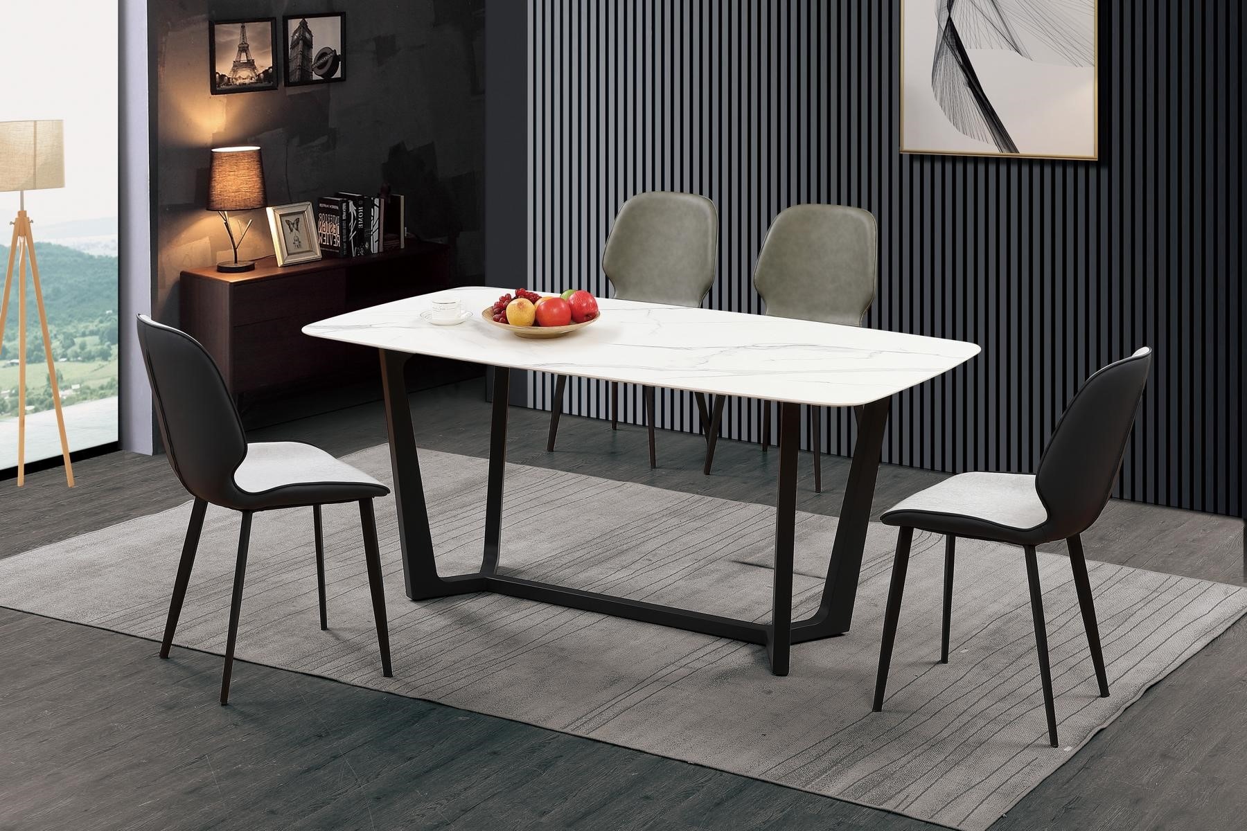 Säulen Tisch Luxus Tische Esszimmer Möbel Komplette Garnitur 5 tlg. Set Gruppe.