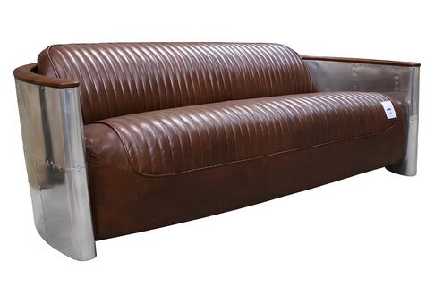 Sofa Leder Designsofa 3-Sitzer Vintage Couch Aluminium Flugzeug Metall Sofort