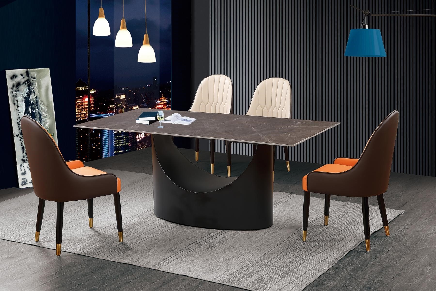 Klassische Luxus Esszimmer Möbel Essgarnitur Lehnstuhl Tisch Gruppe 5tlg. Set.