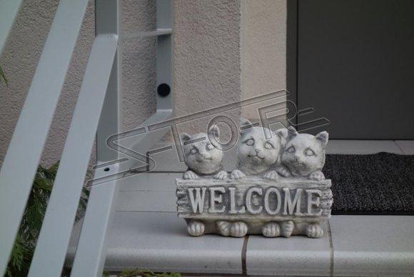 Schild Welcome Katzen Katze Willkommens Schilder Garten Figur Statue