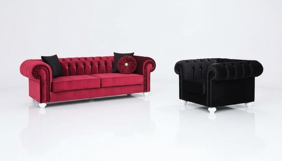 2 tlg. Sofagarnitur 3+1 Sitzer Couch Ledersofa Chesterfiield Textil Samt Sofa