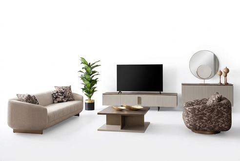 3+1-Sitzer, Couchtisch und TV-Lowboard – stilvolles Wohnzimmer-Set